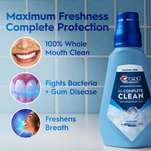 Crest Complete Clean alcohol-free clean mint mouthwash bottle, whole mouth clean