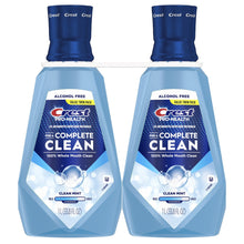 Alcohol-free clean mint mouthwash bottles, blue front labels, 1L (2-pack)