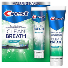 Crest Clean Breath spearmint toothpaste Value 3-pack with one tube and two boxes
