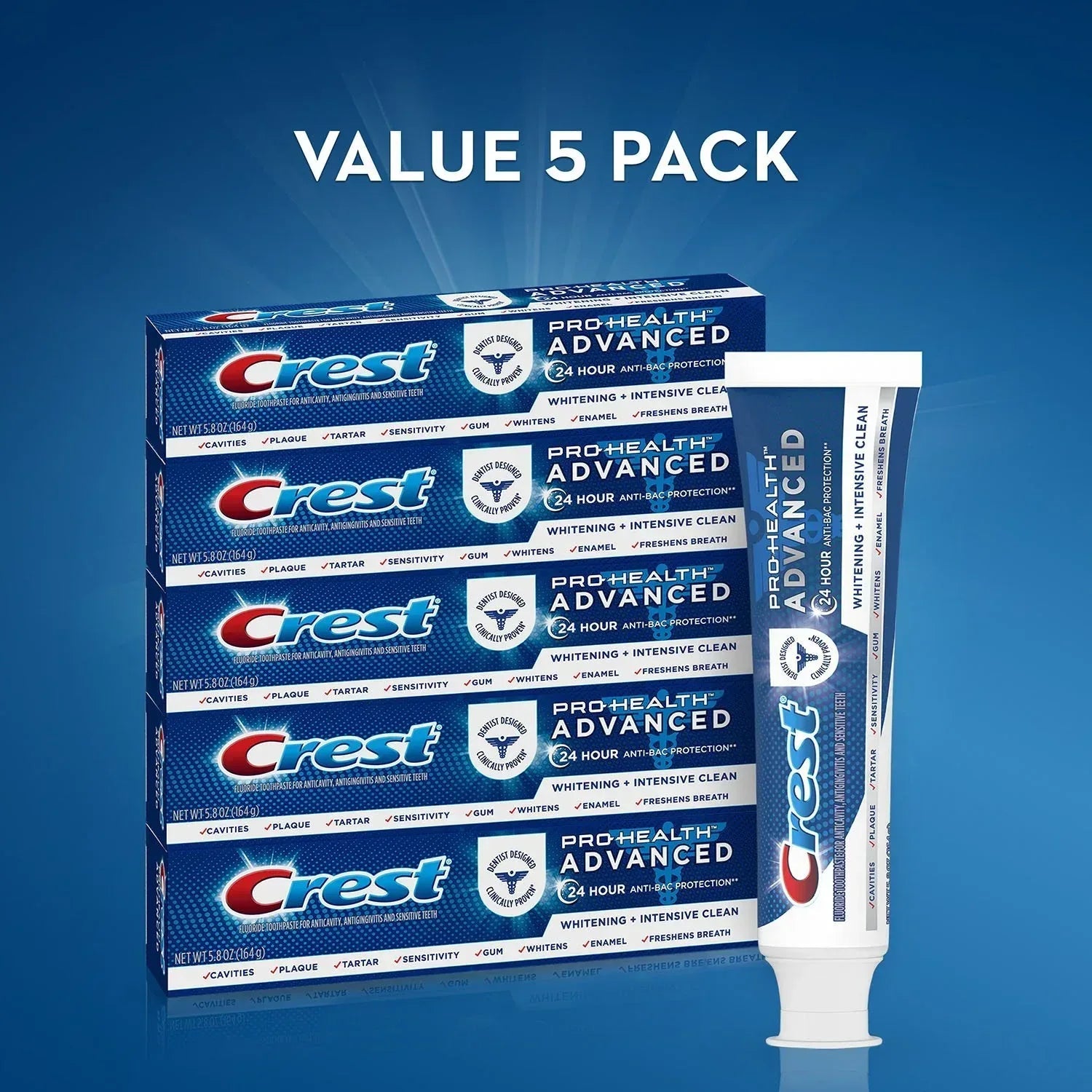 Crest Pro-Health Advanced Whitening + Intensive Clean Toothpaste, 5.8 oz., 5 pk.