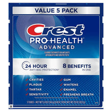 Crest Pro-Health Advanced whitening toothpaste value 5 pack box, front panel