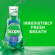 Crest Scope Outlast mouthwash bottle with 'Irresistibly fresh breath' text