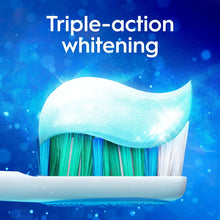 Toothbrush with whitening foam bristles, triple-action concept