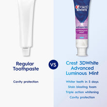 Toothpaste tubes comparison: regular vs Crest 3DWhite Advanced Luminous Mint
