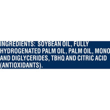 Crisco shortening ingredients list on back label, including soybean oil and palm oil