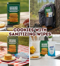 Lemon cookie and sanitizing wipes bundle with green cookie box and blue wipes pouch