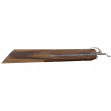 Wooden detachable handle with metal release mechanism along the side