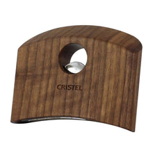 Dark walnut wooden side handle with round chrome insert and CRISTEL logo
