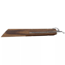 Wood detachable cookware handle with curved metal attachment and rivets