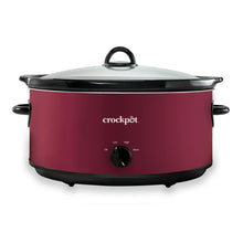 Maroon 8-qt oval slow cooker with black lid, side handles, and front control knob