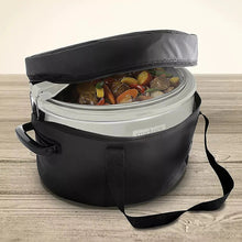 Programmable slow cooker with black insulated carry bag and zippered lid