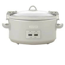 Programmable slow cooker with lid, front control panel, carry handle