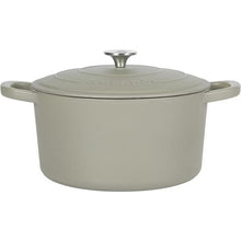 Enamel cast iron dutch oven with lid, light-colored enamel and side handles