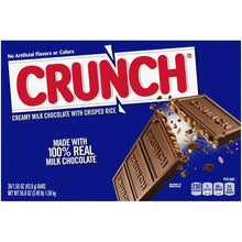 Crunch candy bar wrapper with creamy milk chocolate and rice-crisp details