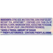 Ingredients panel for lemon iced tea mix, including citric acid and maltodextrin