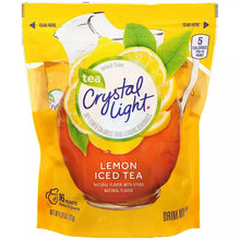Lemon iced tea drink mix pouch, yellow bag with lemon slices and green leaves