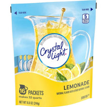 Lemonade drink mix box front with 16 packets and 5 calories per 1/5 packet