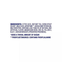 Ingredients list panel for peach iced tea mix