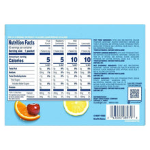 Nutrition facts panel on Crystal Light drink mix variety pack with calories and colors
