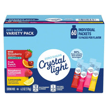 Crystal Light zero sugar variety pack box showing 60 individual packets