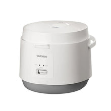 White 10-cup rice cooker with warmer base, side handle, and front control panel