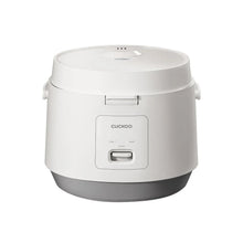 White 10-cup rice cooker with warmer base, lid, and front control panel