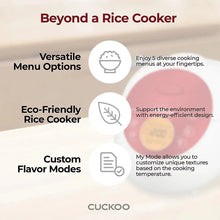 Rice cooker features graphic with menu and icon badges