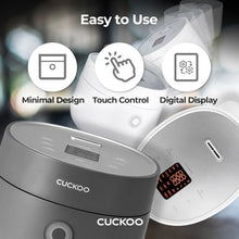 Rice cooker and warmer with touch control and digital display, open lid, dark gray body