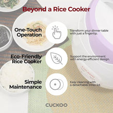 White and purple rice cooker with lid and control area