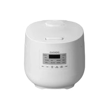 Cuckoo white rice cooker with control panel and round lid