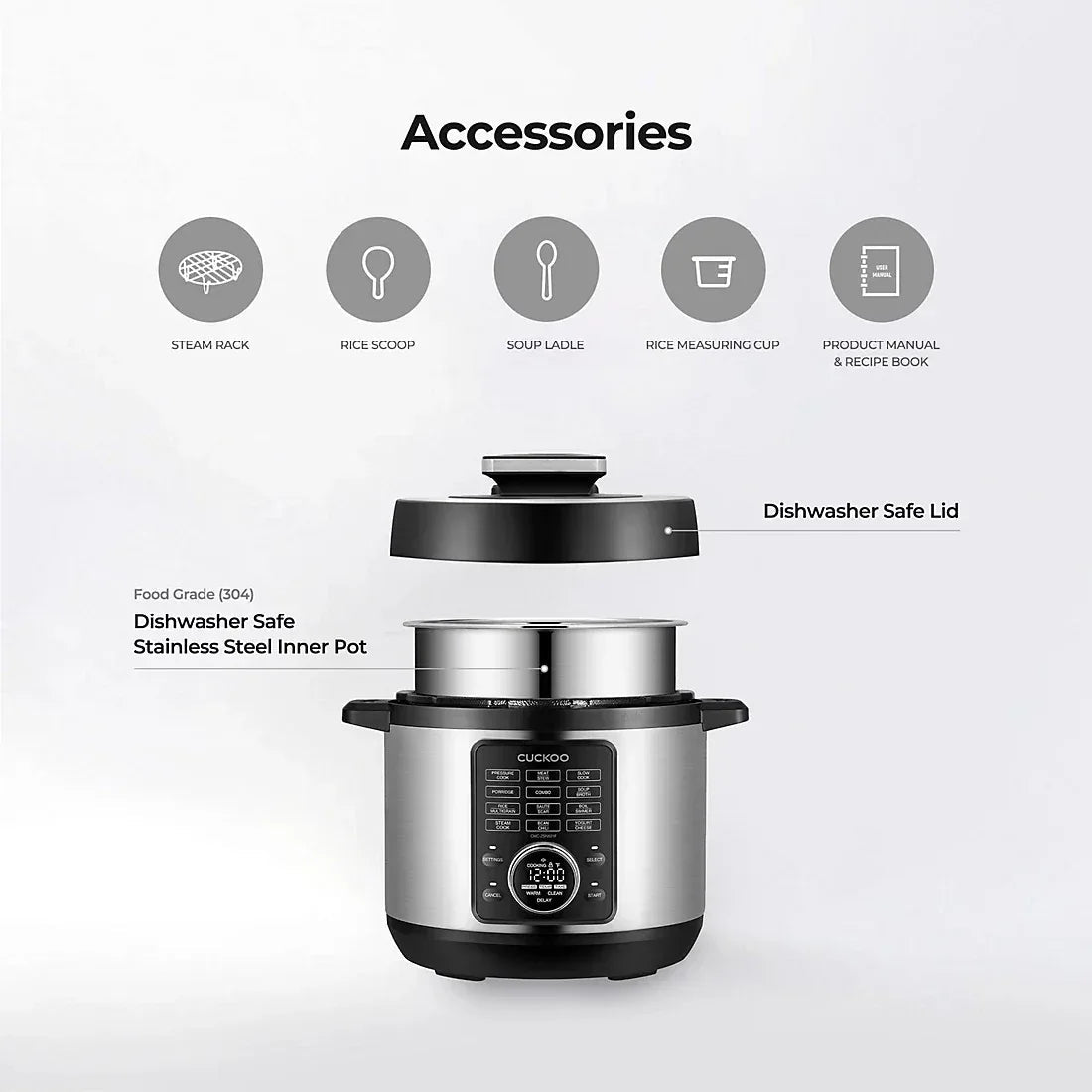 Cuckoo 6-Qt. 8-in-1 Pressure Cooker with Stainless Steel Nonstick Inner Pot