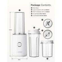 Cuckoo personal blender base with tall jar, two cups, and 4-blade grinder blades