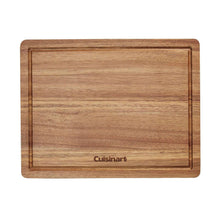Wood serving board with Cuisinart logo and rectangular metal border