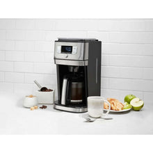 12-cup burr grind and brew coffeemaker on base with touchscreen display and carafe window