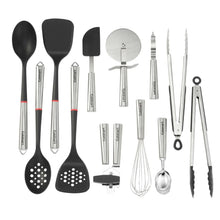 Cuisinart 12-piece kitchen gadget set with black handles and stainless tools
