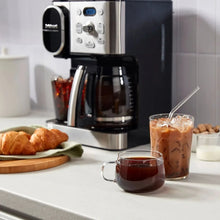 Cuisinart 2-in-1 coffee maker controls and carafe view, stainless and black