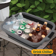 Cuisinart expandable prep and serve tub used as a drink chiller with ice and bottles