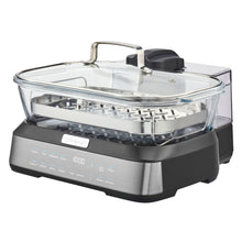 Digital glass food steamer with clear lid and black control base
