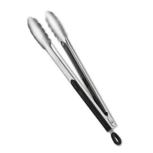 Stainless steel kitchen tongs with black nonstick grip handles