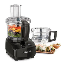 9-cup food processor with clear bowl and black feed tube; includes glass mixing cup