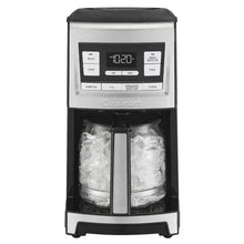14-cup programmable coffee maker with open brewing chamber and visible carafe