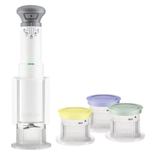 Cuisinart ice cream maker with three half-pint cups and gray control top