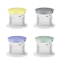 Four half-pint frozen treat cups with lids: yellow, gray, purple, and mint-green