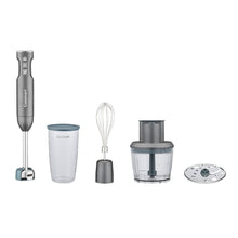 Immersion blender 3-in-1 set with blending shaft, whisk, chopper bowl, and cups