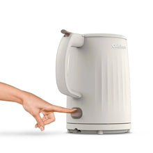 Cuisinart electric kettle, white, side view with control button