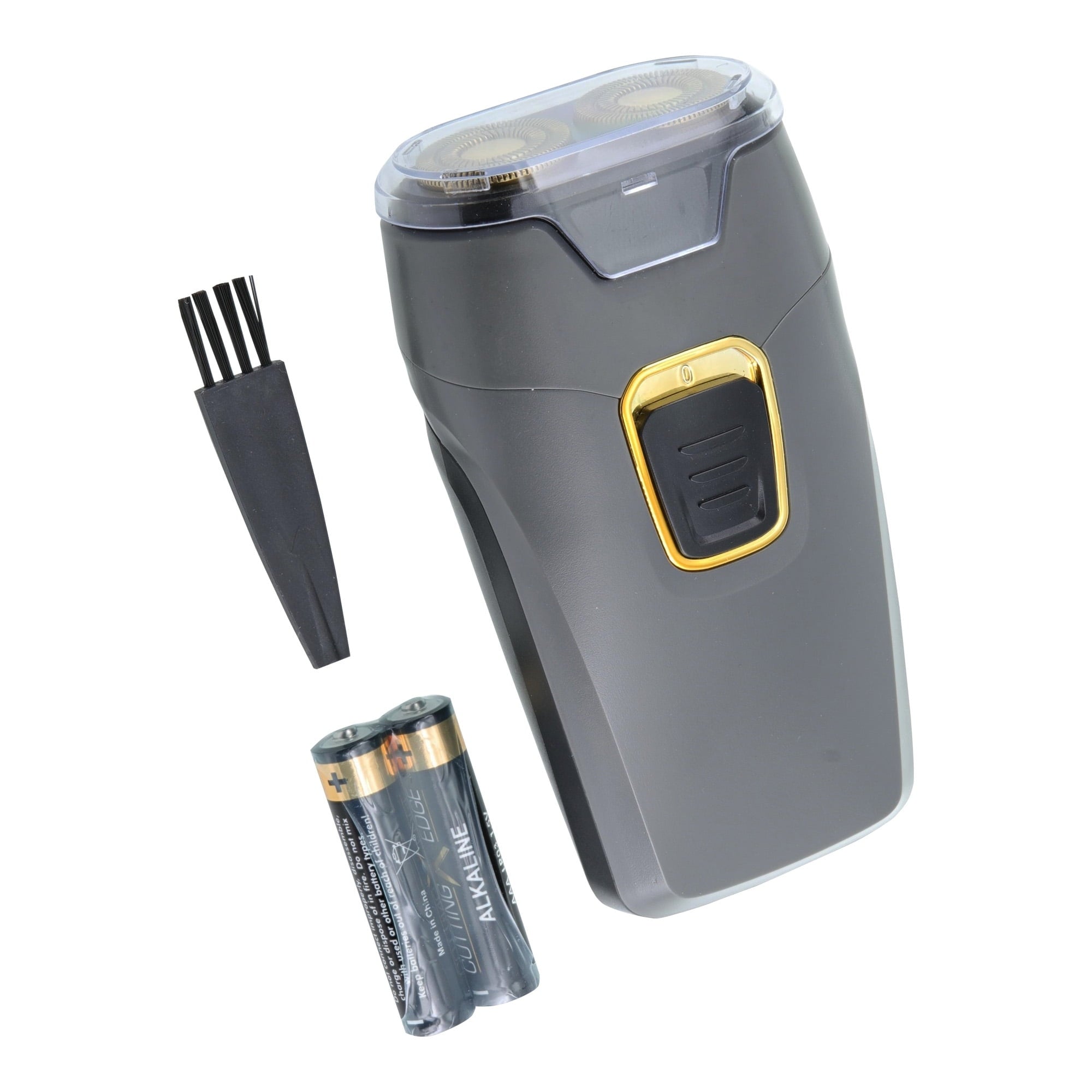 Cutting Edge Dual Rotary Travel Shaver Portable, Battery-Powered, Hypoallergenic Stainless Steel Blades, Includes 2 AA Batteries