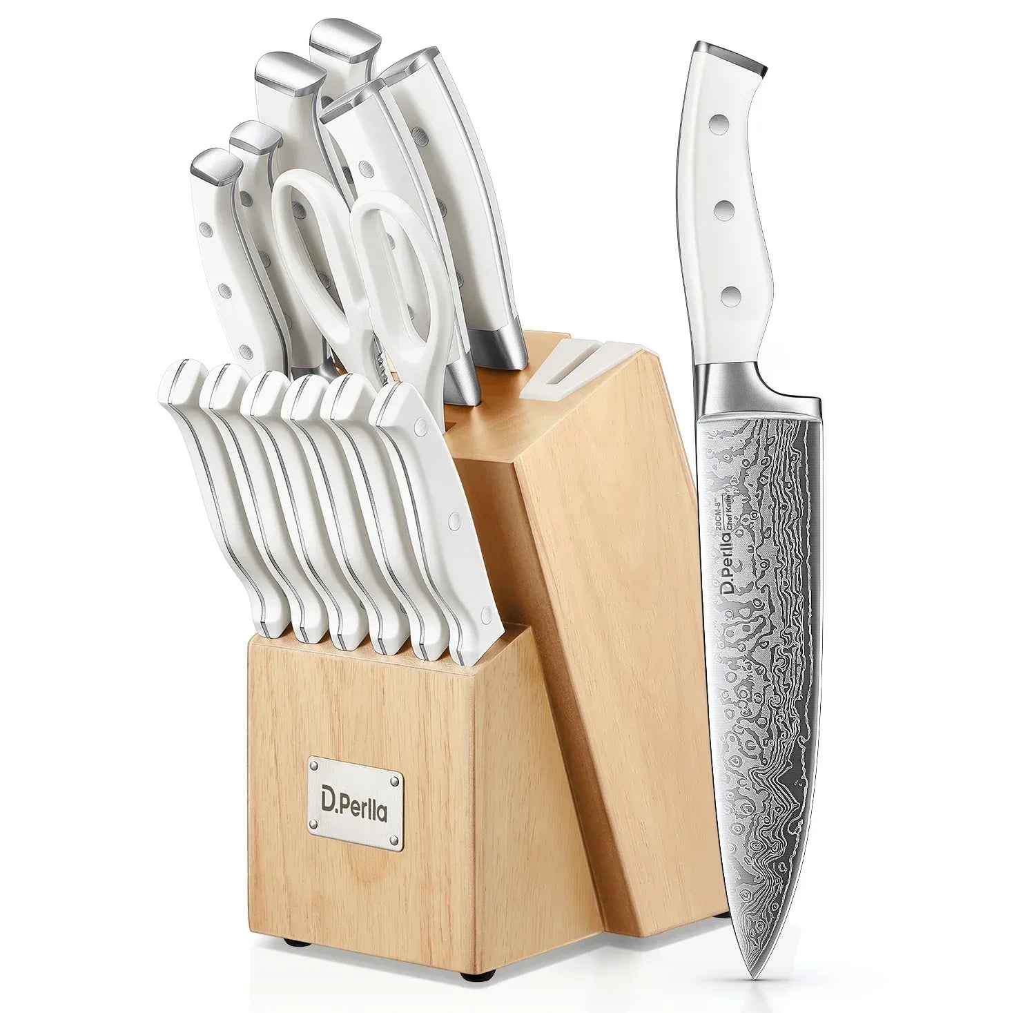 D.Perlla Knife Set, 14 Pcs Kitchen Knives Set with Built-in Sharpener, Stainless Steel Knife Set with Block - USA MEGA SHOP