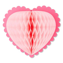 Pink honeycomb heart dangler with scalloped edge and ribbed fan pleats