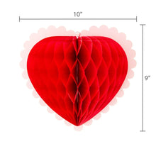 Red honeycomb heart dangler with scalloped edge, honeycomb fan pleats