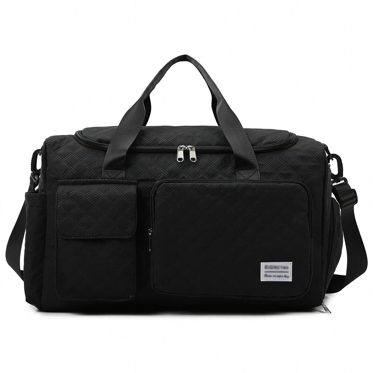 DAKIMOE Travel Duffle Bag for Women Men, Weekender Bags Carry on Gym Bag with Wet Pocket/Adjustable Strap/Shoe Compartment, Foldable Waterproof Overnight Tote Bag for Plane Sports Dance, Black